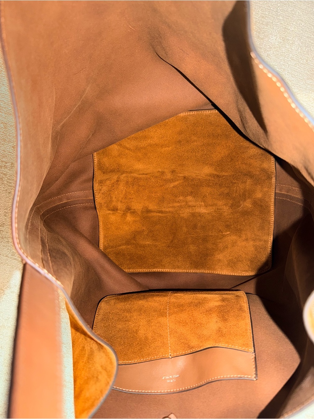 Toteme Large Suede Belted Bag in Cognac Brown - Picture 5 of 11